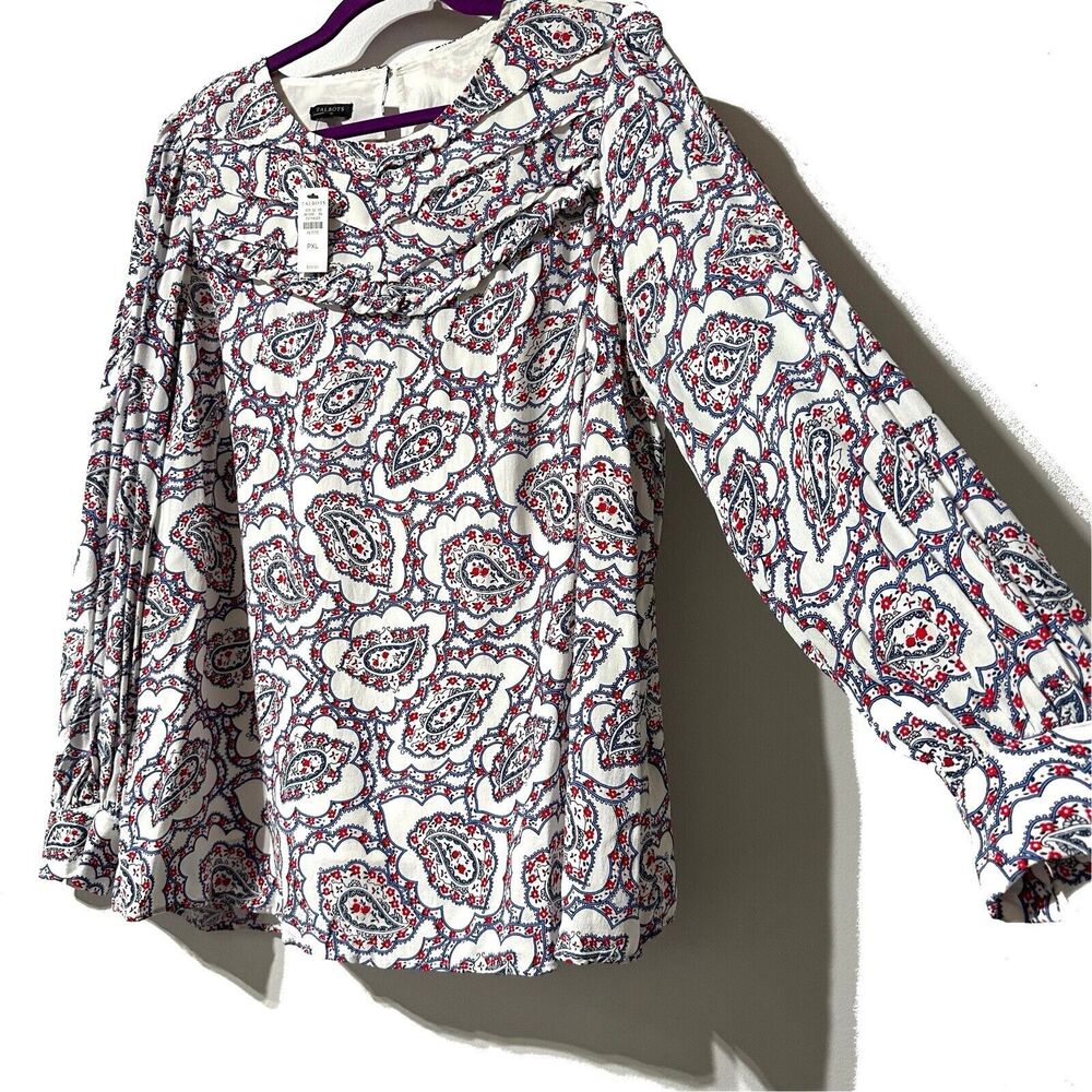 Talbots Womens Size XL P Petite Top Long Sleeve Blouse Paisley Floral Print NWT